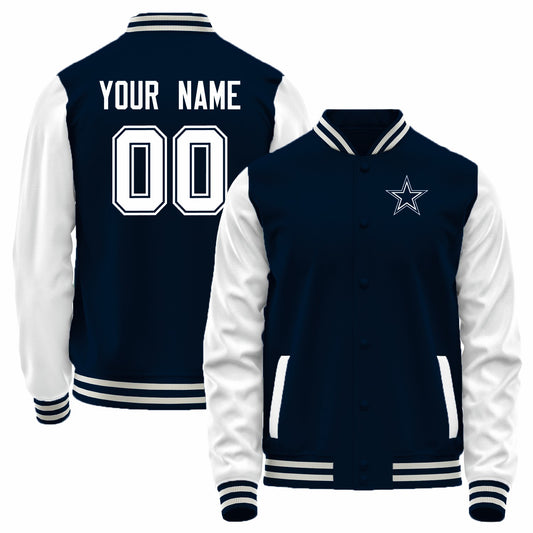 Custom D.Cowboys Navy-White Bomber Full-Snap Varsity Letterman Jacket