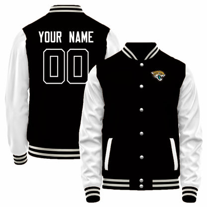 Custom J.Jaguars Black-White Bomber Full-Snap Varsity Letterman Jacket
