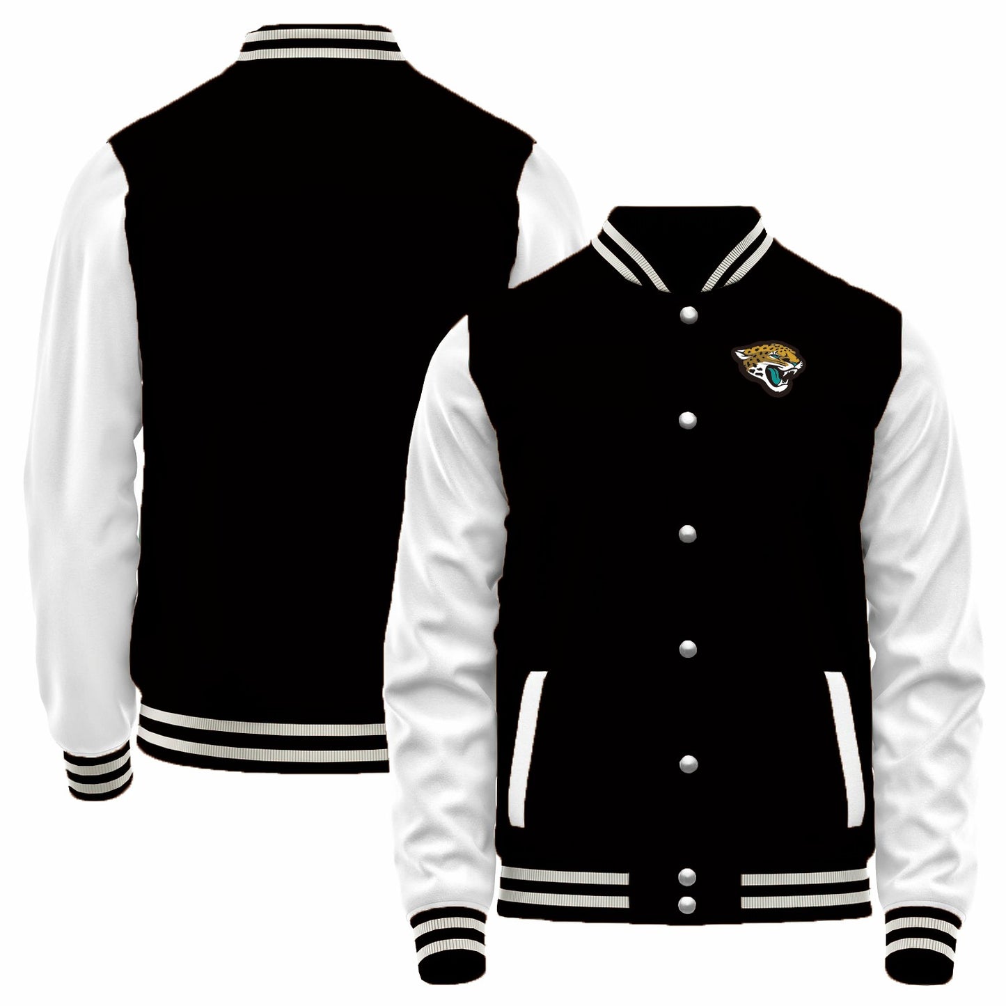 Custom J.Jaguars Black-White Bomber Full-Snap Varsity Letterman Jacket
