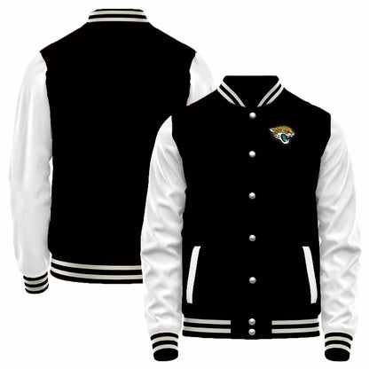 Custom J.Jaguars Black-White Bomber Full-Snap Varsity Letterman Jacket