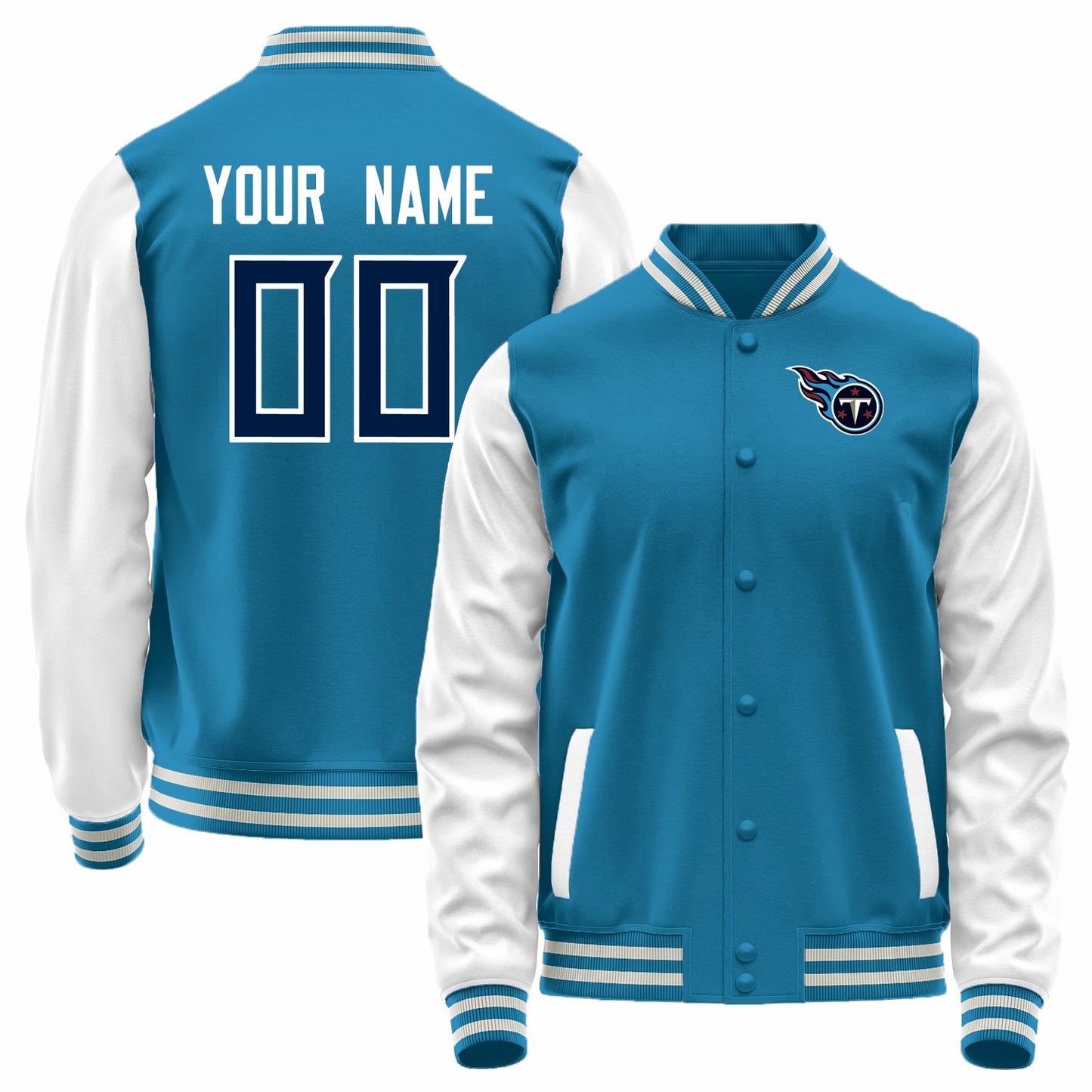 Custom T.Titans Blue-White Bomber Full-Snap Varsity Letterman Jacket