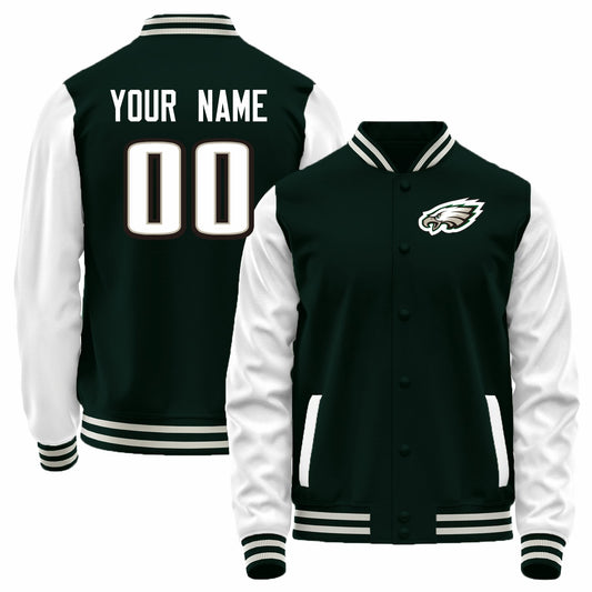 Custom P.Eagles Black-White Bomber Full-Snap Varsity Letterman Jacket