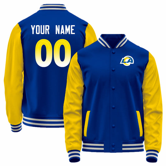 Custom LA.Rams Royal-Yellow Bomber Full-Snap Varsity Letterman Jacket