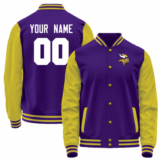 Custom MN.Vikings Purple-Gold Bomber Full-Snap Varsity Letterman Jacket