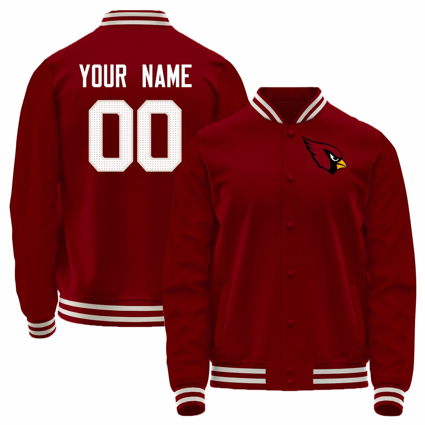 Custom A.Cardinal Red Bomber Full-Snap Varsity Letterman Jacket