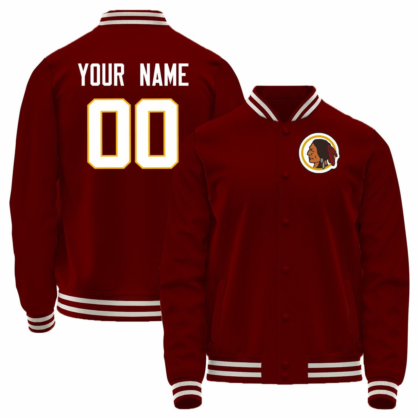 Custom W.Commanders Red Bomber Full-Snap Varsity Letterman Jacket