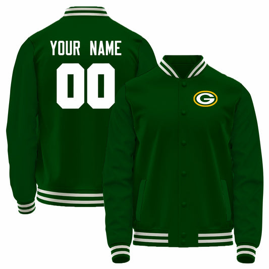 Custom GB.Packers Green Bomber Full-Snap Varsity Letterman Jacket
