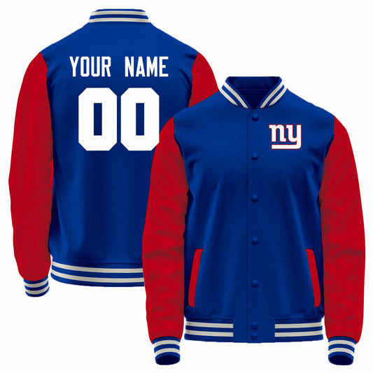 Custom NY.Giants Royal-Red Bomber Full-Snap Varsity Letterman Jacket