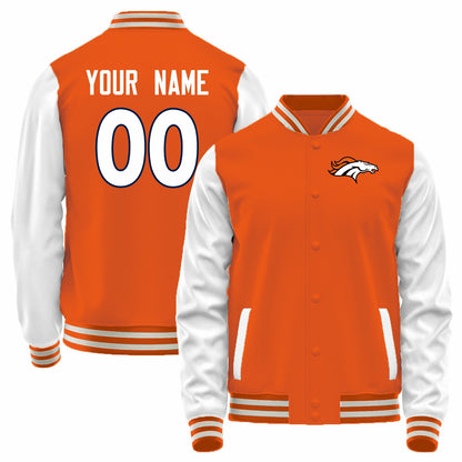 Custom D.Broncos Orange-White Bomber Full-Snap Varsity Letterman Jacket