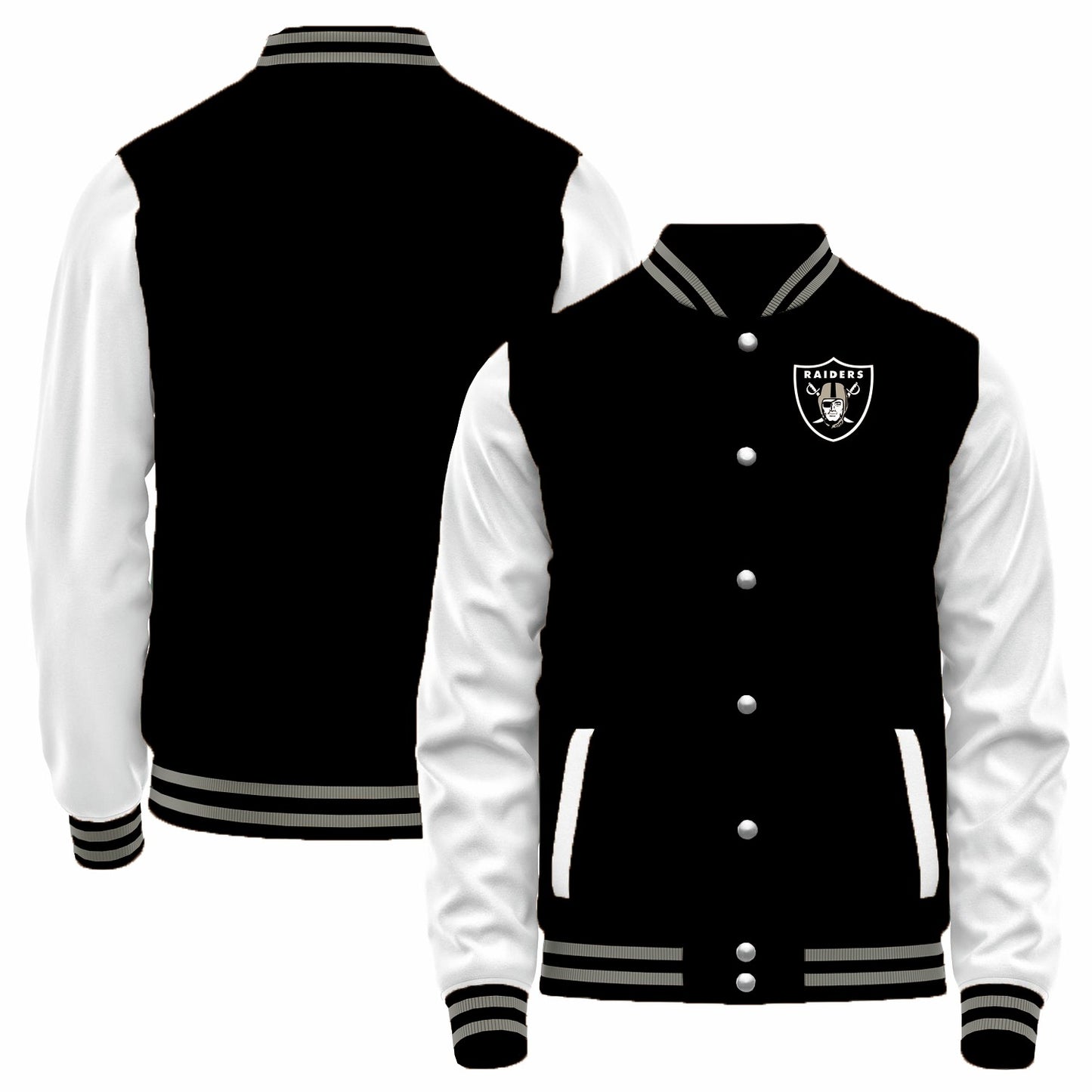 Custom LV.Raiders Black-White Bomber Full-Snap Varsity Letterman Jacket