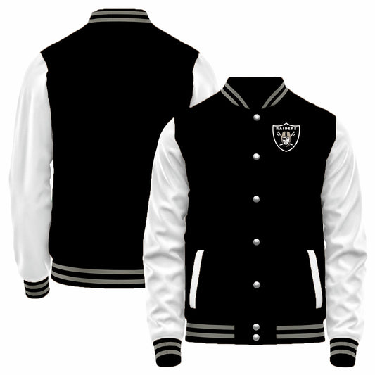 Custom LV.Raiders Black-White Bomber Full-Snap Varsity Letterman Jacket