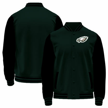 Custom P.Eagles Black Bomber Full-Snap Varsity Letterman Jacket
