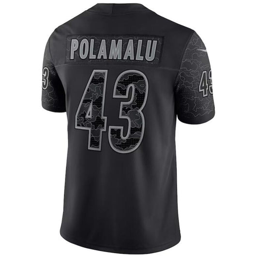 #43 Troy Polamalu Player P.Steelers Black RFLCTV Limited Football Jerseys
