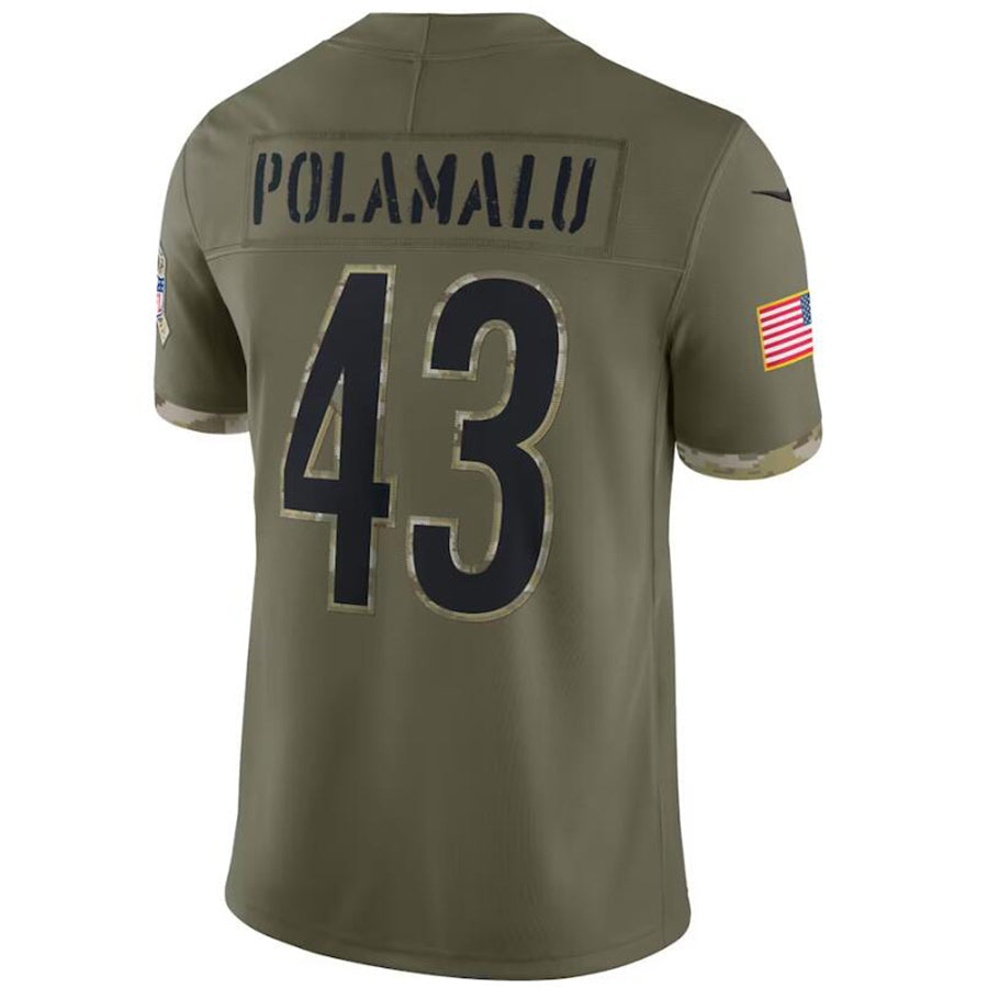 #43 Troy Polamalu Player P.Steelers Olive Salute To Service Game Football Jerseys