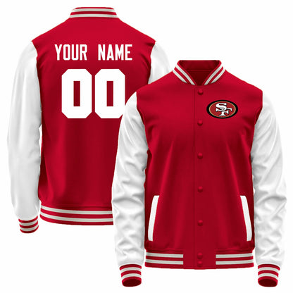 Custom SF.49ers Red-White Bomber Full-Snap Varsity Letterman Jacket