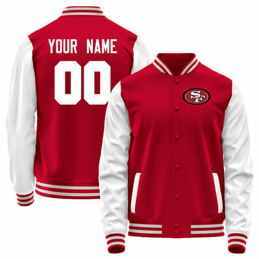 Custom SF.49ers Red-White Bomber Full-Snap Varsity Letterman Jacket