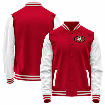 Custom SF.49ers Red-White Bomber Full-Snap Varsity Letterman Jacket