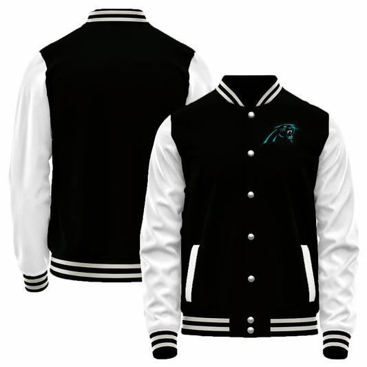 Custom C.Panthers Black-White Bomber Full-Snap Varsity Letterman Jacket