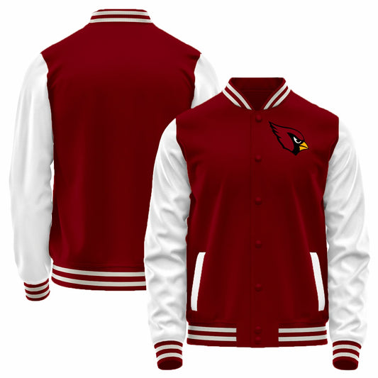 Custom A.Cardinal Red-White Bomber Full-Snap Varsity Letterman Jacket
