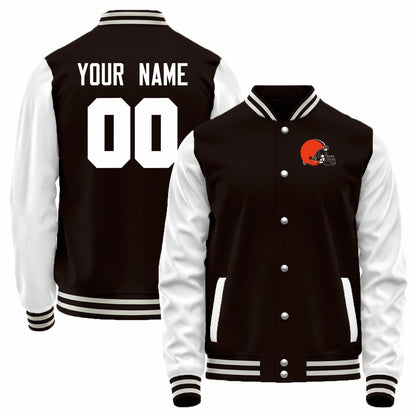 Custom C.Browns Black-White Bomber Full-Snap Varsity Letterman Jacket