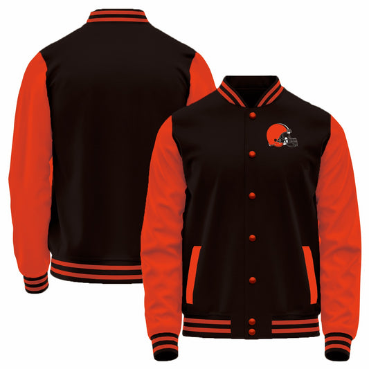 Custom C.Browns Black-Orange Bomber Full-Snap Varsity Letterman Jacket