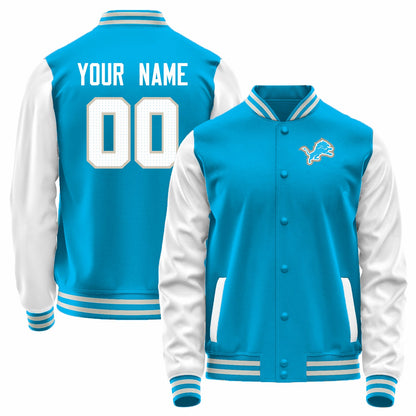 Custom D.Lions Blue-White Bomber Full-Snap Varsity Letterman Jacket