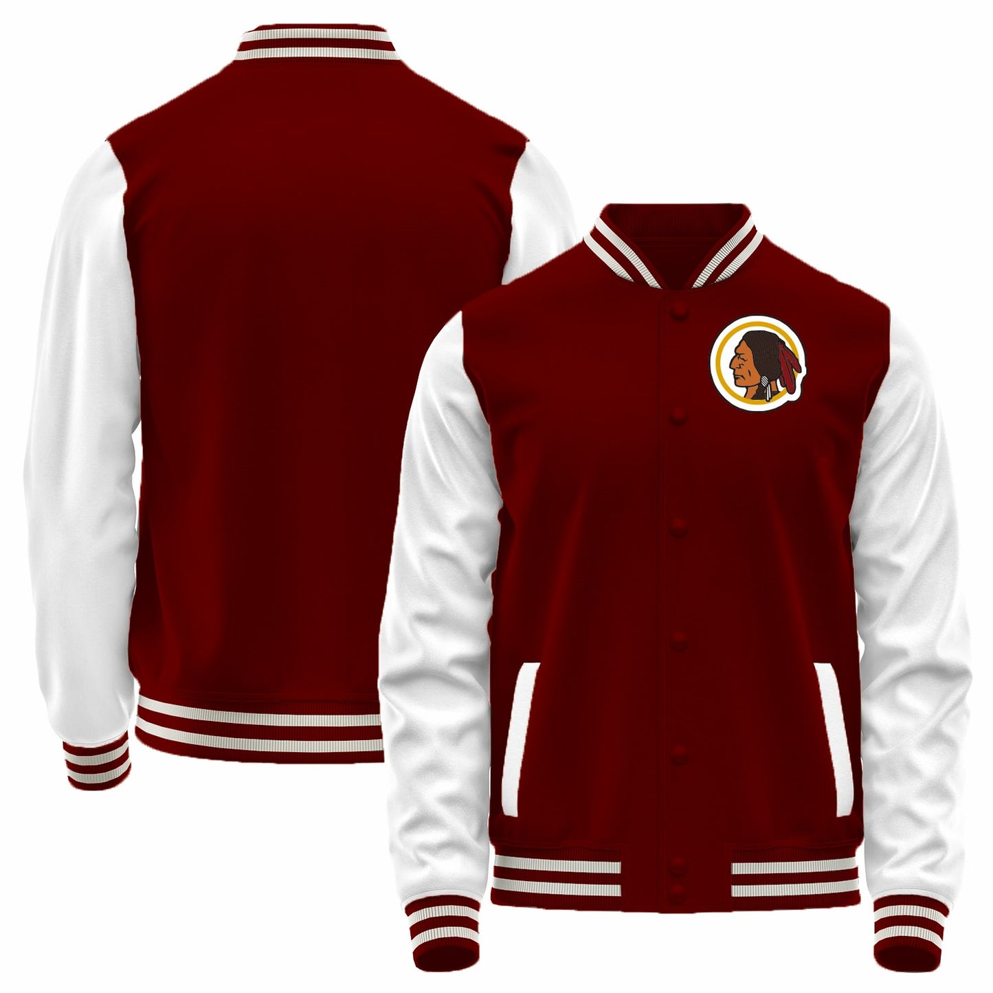 Custom W.Commanders Red-White Bomber Full-Snap Varsity Letterman Jacket