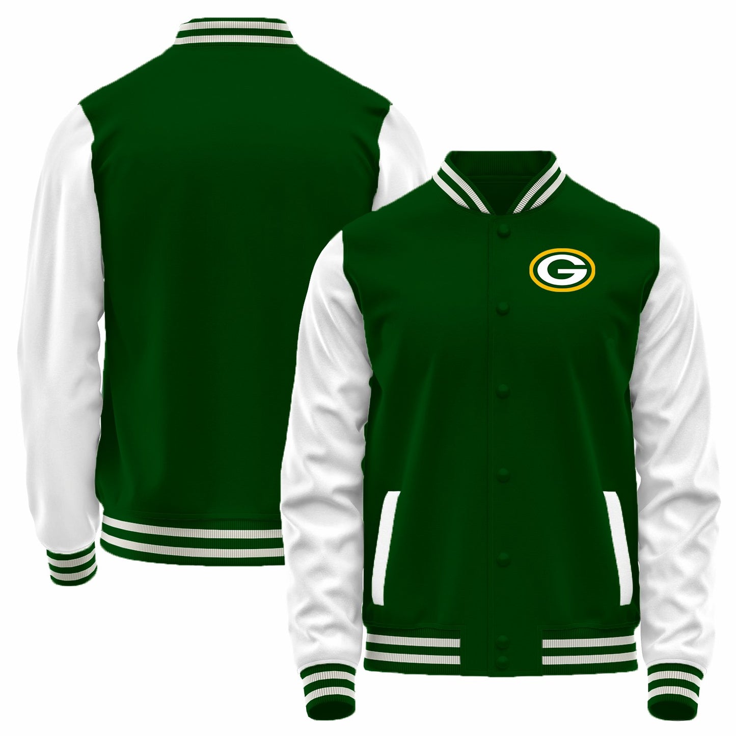 Custom GB.Packers Green-White Bomber Full-Snap Varsity Letterman Jacket