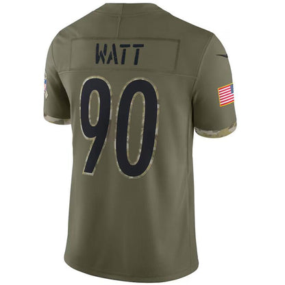 #90 T.J. Watt Player P.Steelers Olive Salute To Service Limited Football Jerseys