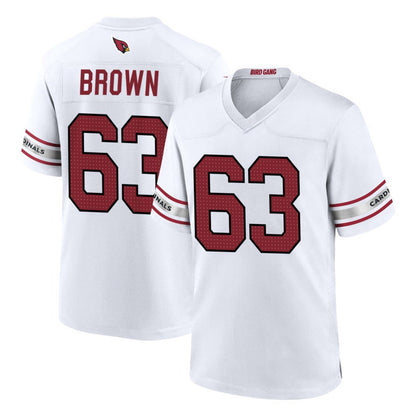 A.Cardinals #63 Evan Brown Player White Home Game Football Jerseys