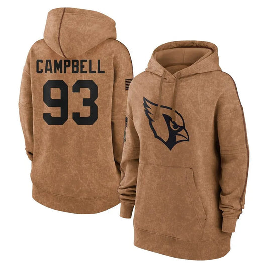 A.Cardinals #93 Calais Campbell Player Brown Salute To Service Limited Hoodies Football Jerseys