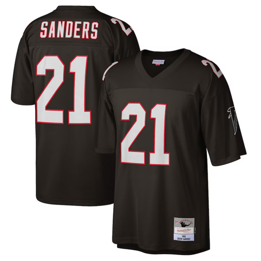 A.Falcons #21 Deion Sanders Mitchell & Ness Big & Tall 1992 Retired Player Football Jerseys - Black