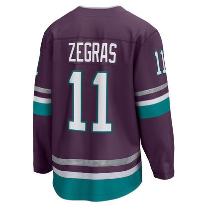 A.Ducks #11 Trevor Zegras Fanatics 30th Anniversary Premier Breakaway Jersey - Purple Stitched American Hockey Jerseys