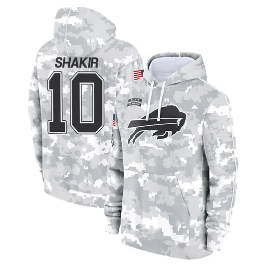 B.Bills #10 Khalil Shakir Player Salute to Service Hoodies Football Jerseys