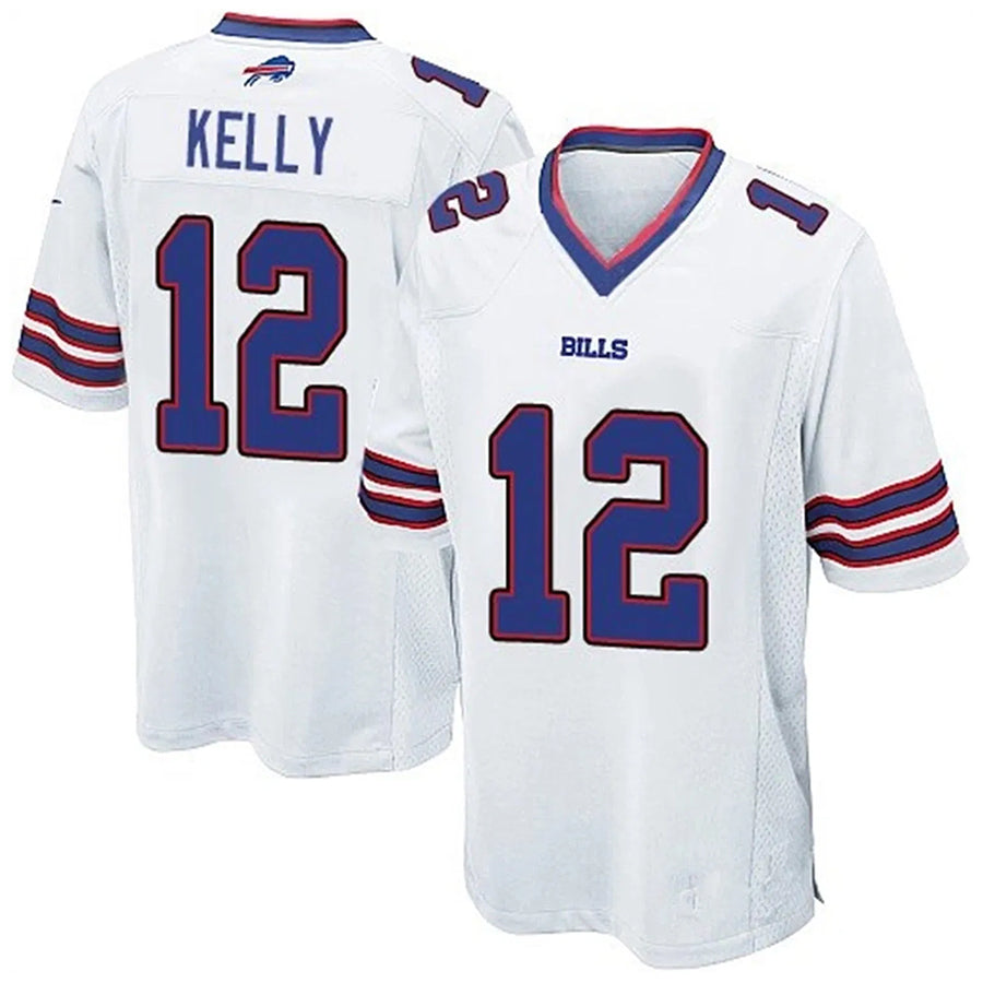 B.Bills #12 Jim Kelly Player White Game Replica Football Jerseys