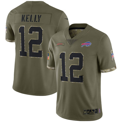 B.Bills #12 Jim Kelly Salute To Service Retired Player Limited Football Jerseys - Olive