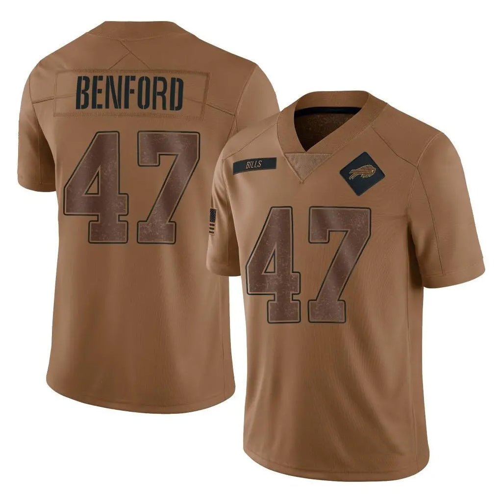 B.Bills #47 Christian Benford Player Brown Salute To Service Limited Football Jerseys