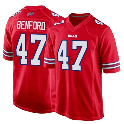 B.Bills #47 Christian Benford Player Red Home Game Football Jerseys