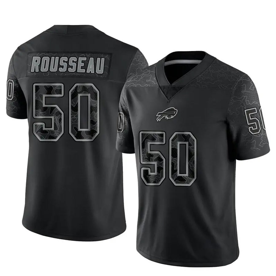 B.Bills #50 Gregory Rousseau Player Black RFLCTV Limited Football Jerseys