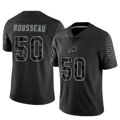 B.Bills #50 Gregory Rousseau Player Black RFLCTV Limited Football Jerseys