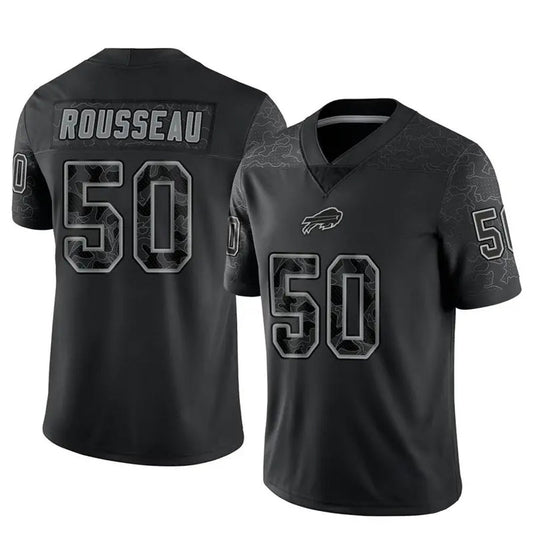 B.Bills #50 Gregory Rousseau Player Black RFLCTV Limited Football Jerseys