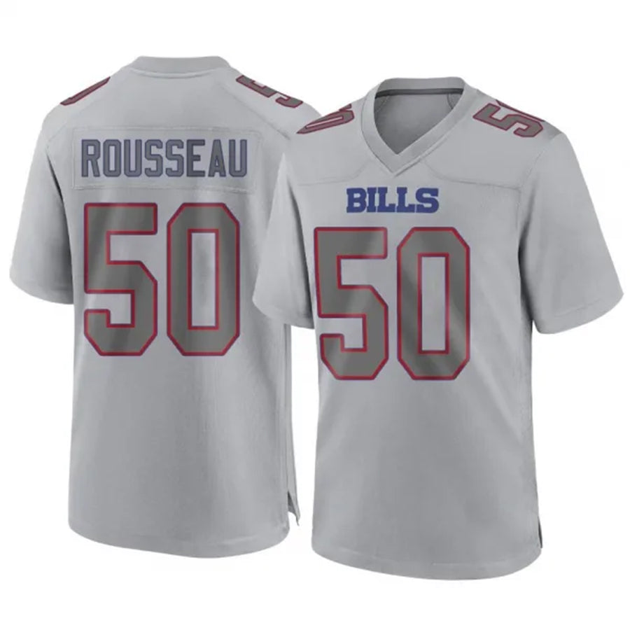B.Bills #50 Gregory Rousseau Player Gray Replica Game Football Jerseys