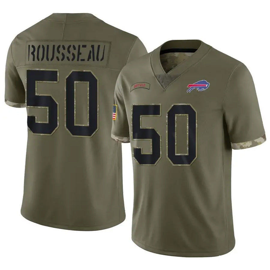 B.Bills #50 Gregory Rousseau Player Salute To Service Olive Football Jerseys
