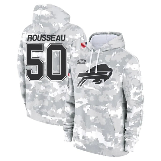 B.Bills #50 Gregory Rousseau Player Salute to Service Hoodies Football Jerseys