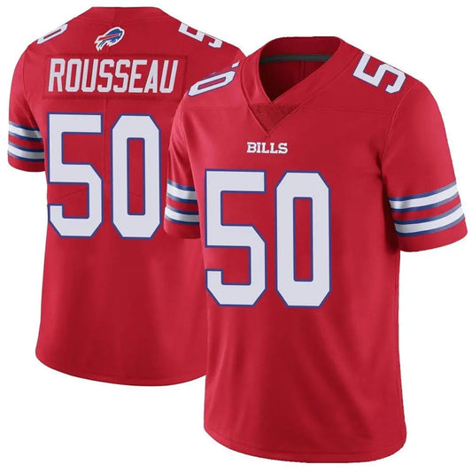 B.Bills #50 Gregory Rousseau Player Vapor F.U.S.E. Limited Red Football Jerseys