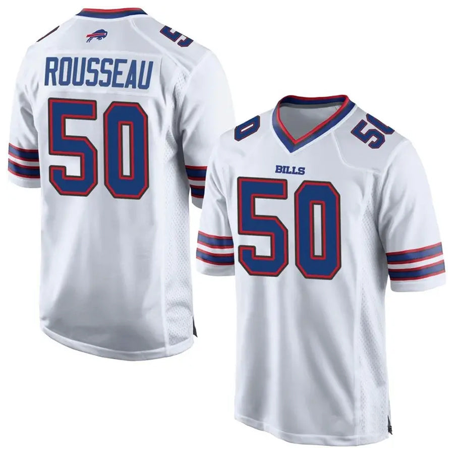 B.Bills #50 Gregory Rousseau Player White Home Game Football Jerseys