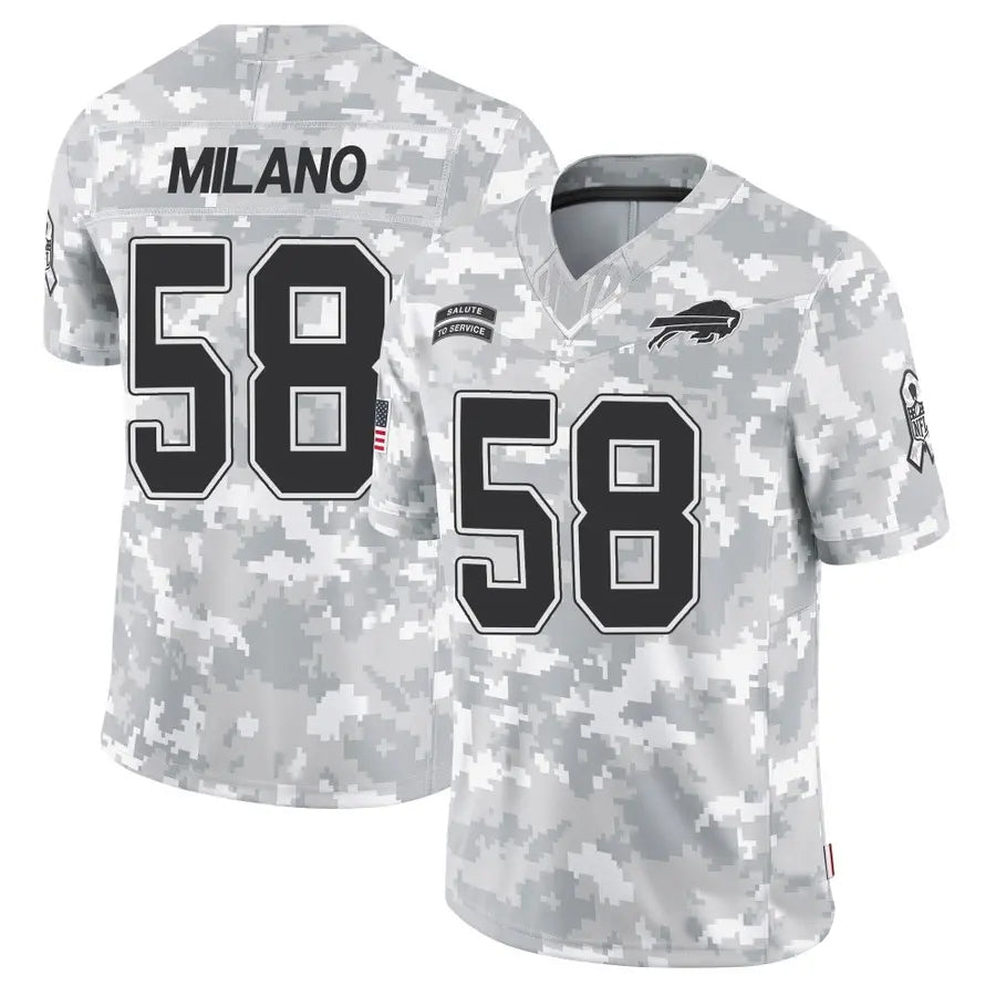 B.Bills #58 Matt Milano Player Arctic Camo Salute to Service Limited Football Jerseys