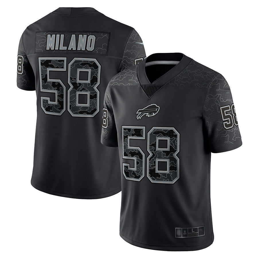 B.Bills #58 Matt Milano Player Black RFLCTV Limited Football Jerseys
