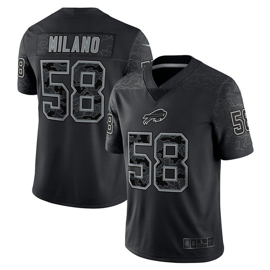 B.Bills #58 Matt Milano Player Black RFLCTV Limited Football Jerseys