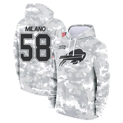B.Bills #58 Matt Milano Player Salute to Service Hoodies Football Jerseys